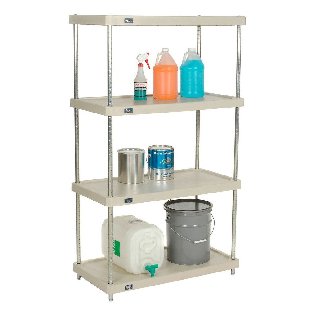 Nexel Plastic 4 Tier Solid Shelving Unit Chrome Posts 36"W x 18"D x 63"H