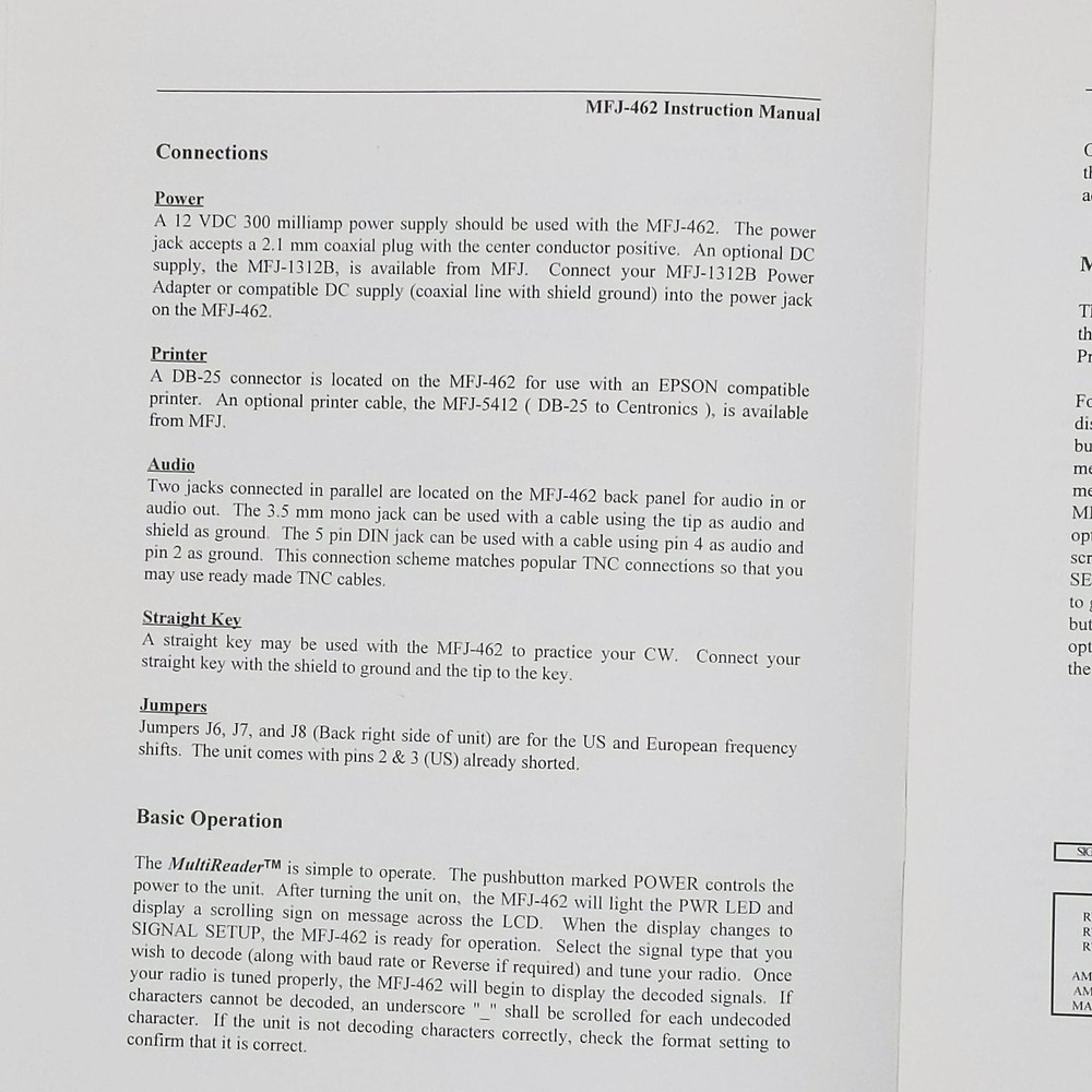 MFJ-462 Multi-Reader Instruction Manual, Original MFJ Manual