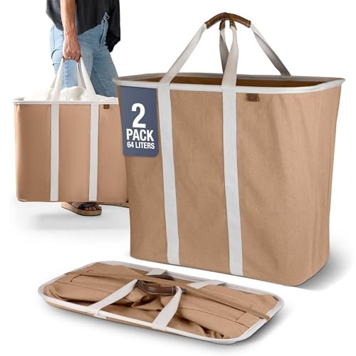 Collapsible Laundry Caddy – Foldable Laundry Hamper & Tote, 2 Pack LUXE Mocha