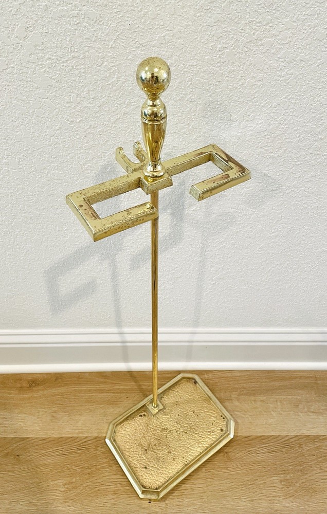 Vintage Brass/Cast Iron Heavy Solid 5-Piece Fireplace Tool & Stand Set