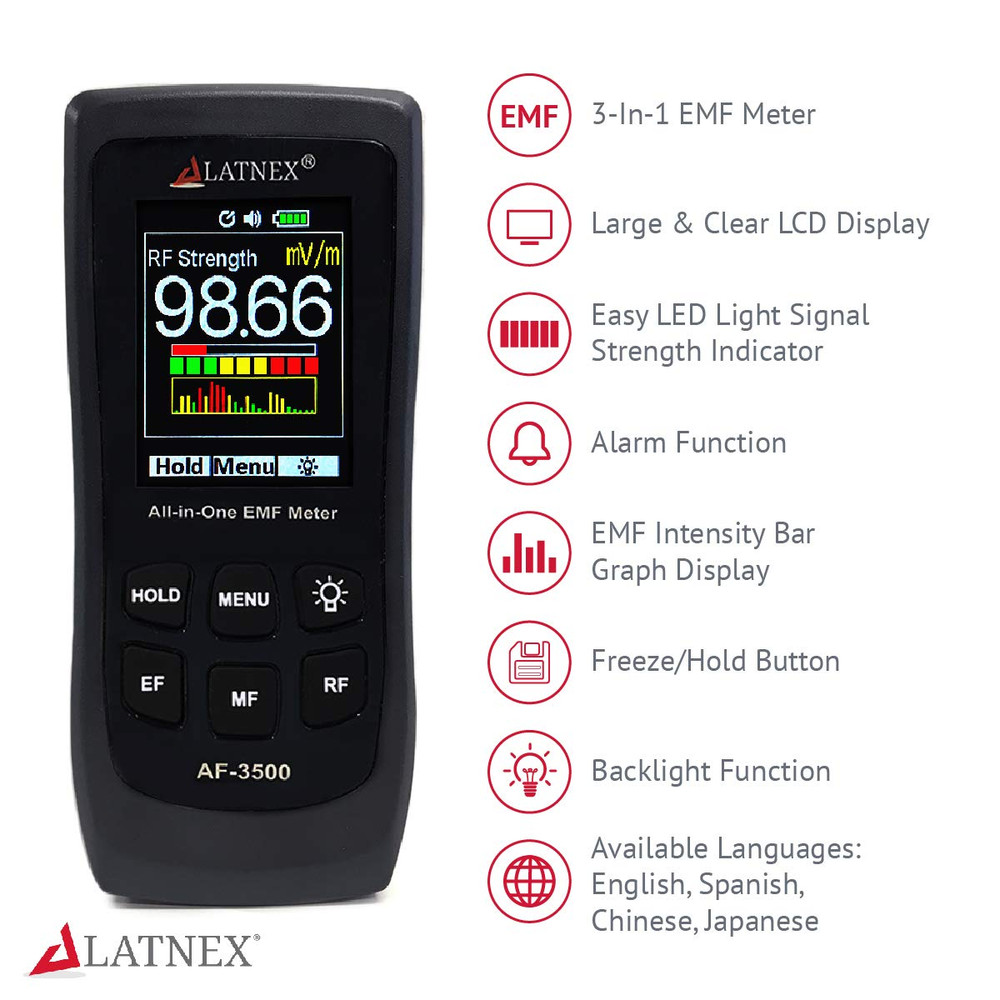AF-3500 EMF Meter RF Detector and Reader with Calibration Certificate - Measures