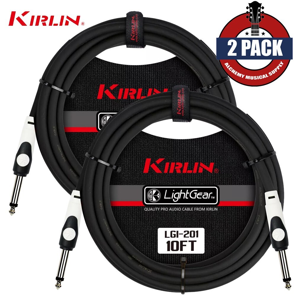 2-PACK Kirlin 10 ft Guitar Instrument Patch Cable Cord Free Cable Tie 1/4" NEW