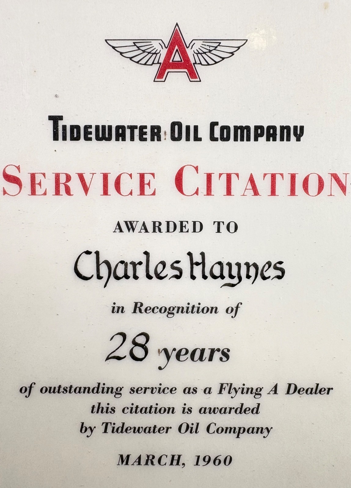 Flying A Tidewater Oil Company Service Citation 1932-60 Haynes Service Stn OR