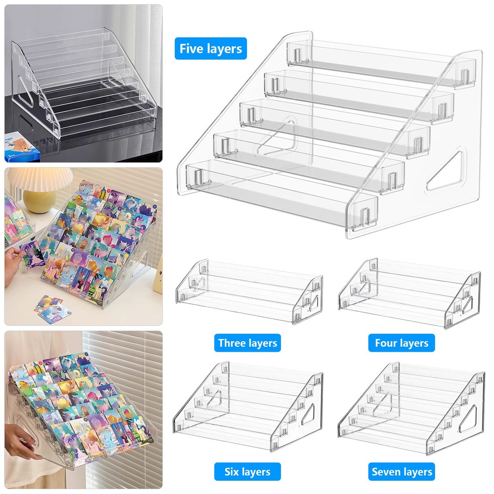 Acrylic Riser Display Stands 5-7 Tier Clear Shelf Trading Cards Makeup Organizer