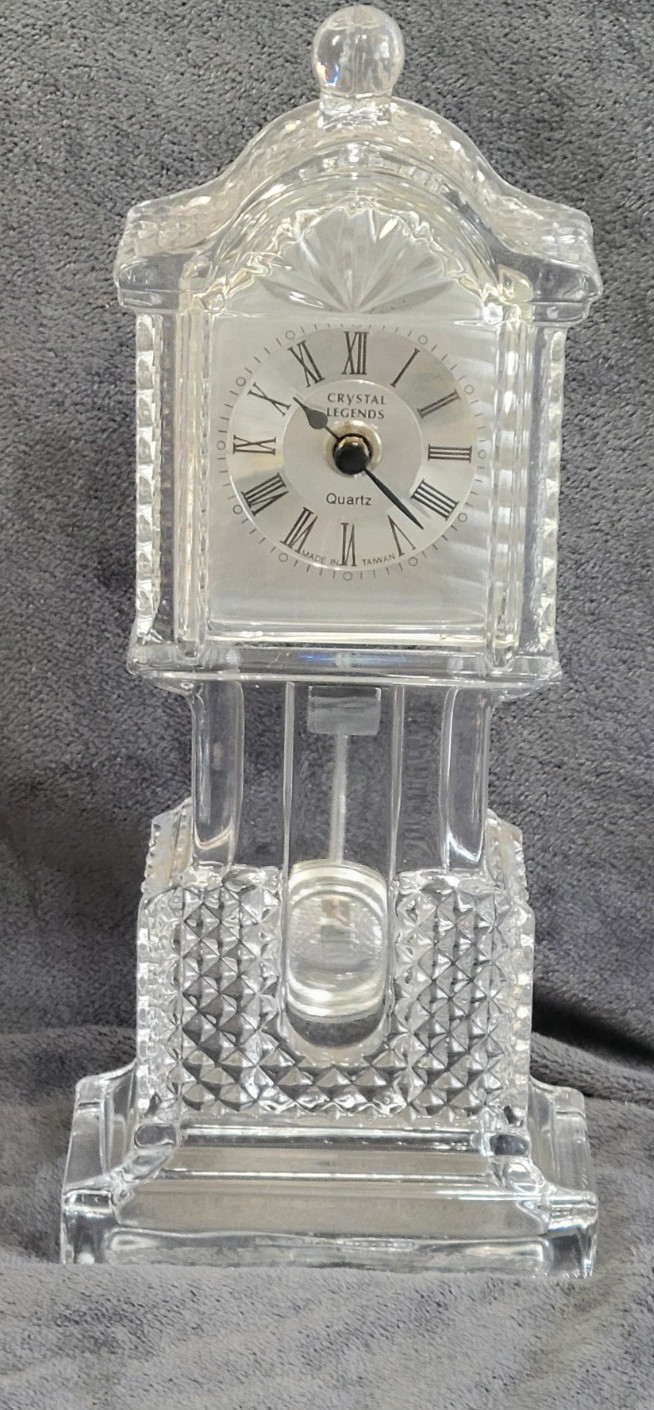 Vintage Crystal Grandfather Desk Or Office Clock Quartz Movement In Original Box