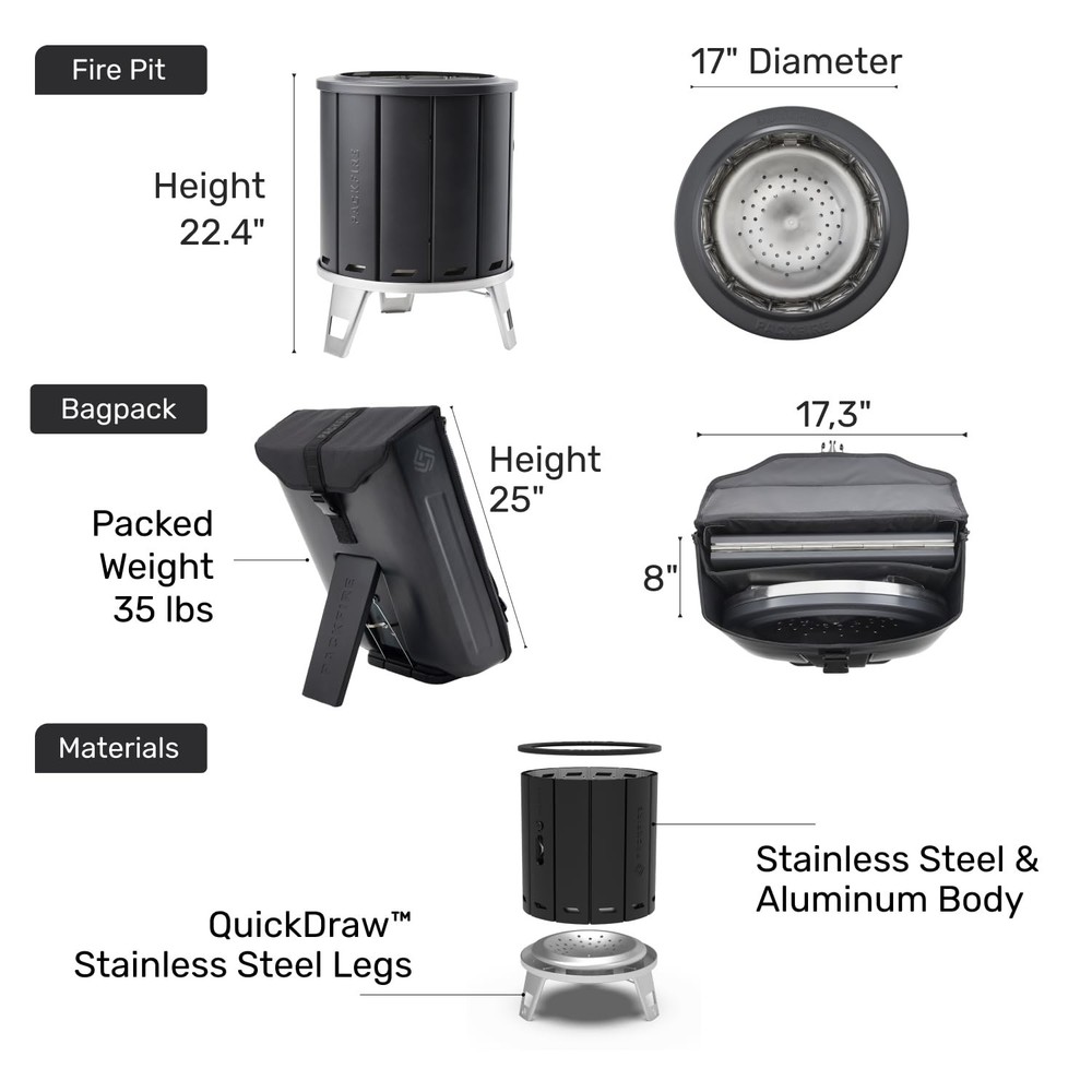 Portable Camping Fire Pit - Packable Fold-Flat Design, Smokeless Burn, Stainl...