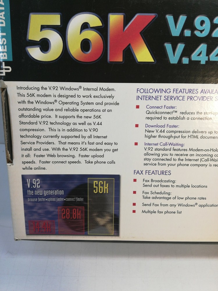 BEST DATA 56K WINDOWS INTERNAL PCI MODEM, V.92/V.44, w/CD