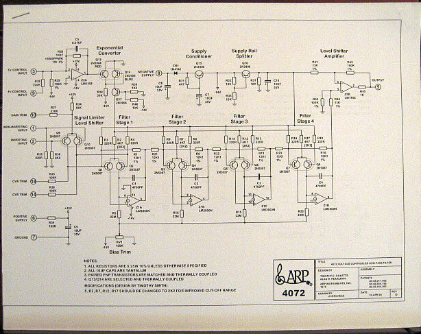 Arp 4072 VCF Schematics Sheet, for 2601 Synthesizer