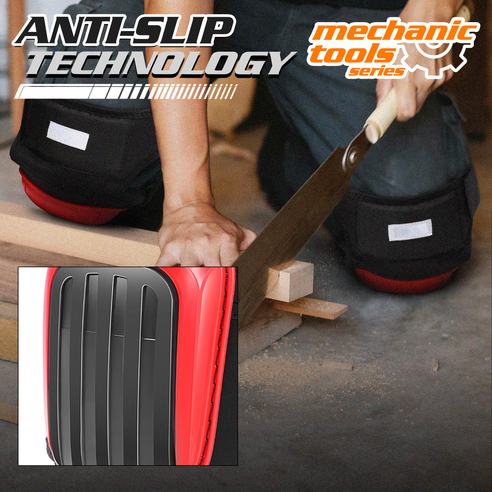 Pair Adjustable Strap Top Knee Pad Red 600D Polyester Mesh Hard Shell Protection