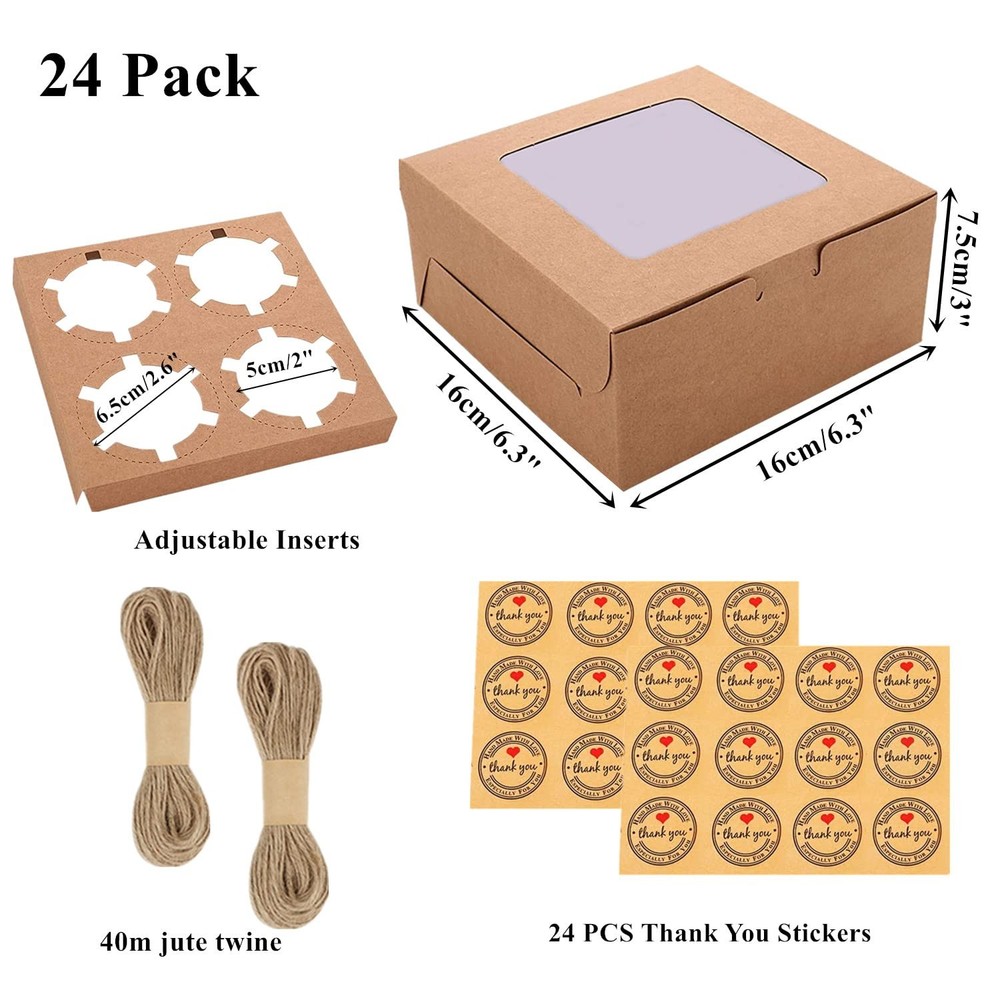 GUIFIER 24 Pack 4 Count Bakery Cupcake Boxes, Cookie Boxes with Window 6x6x3 ...