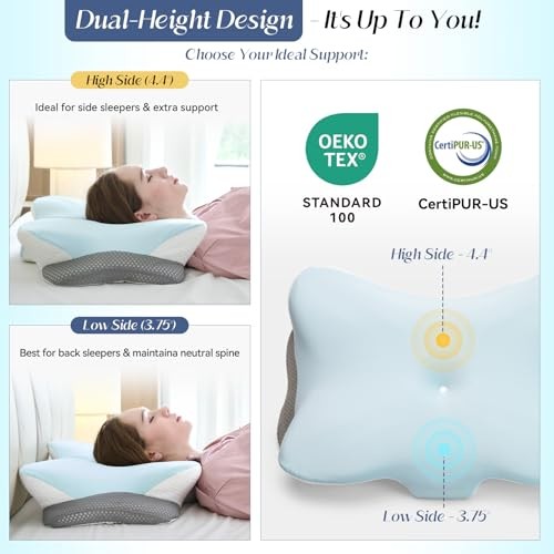 Cervical Pillow for Neck Support, Memory Foam Contour Pillow, Ergonomic