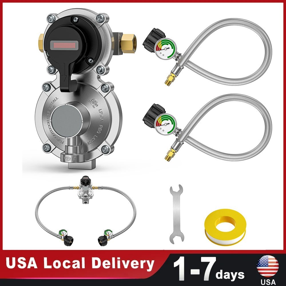 2 Tank Hoses Rv Propane Regulator LP Gas Regulator 2-Stage Auto Changeover Kit