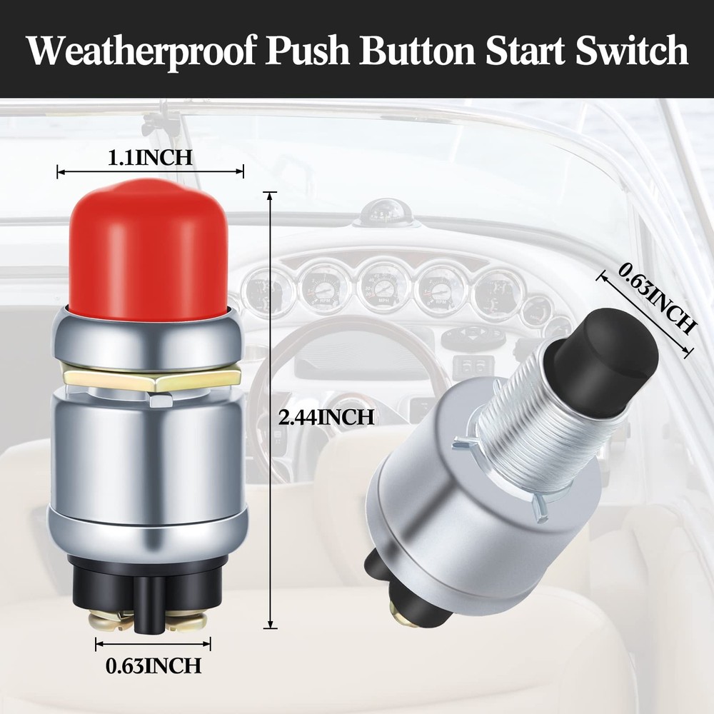 Engine Start Push Button Momentary 12V and 24V Waterproof Switch Push to Start B