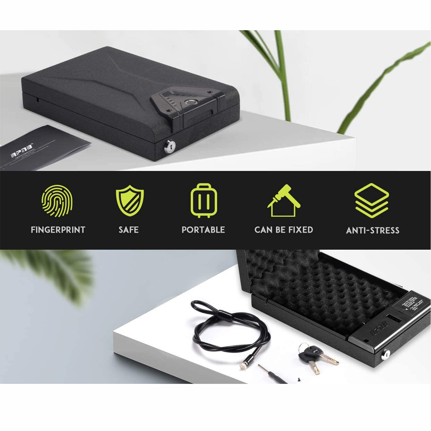 RPNB Black Biometric Fingerprint Gun Safe Quick Access LED Light， Open Box