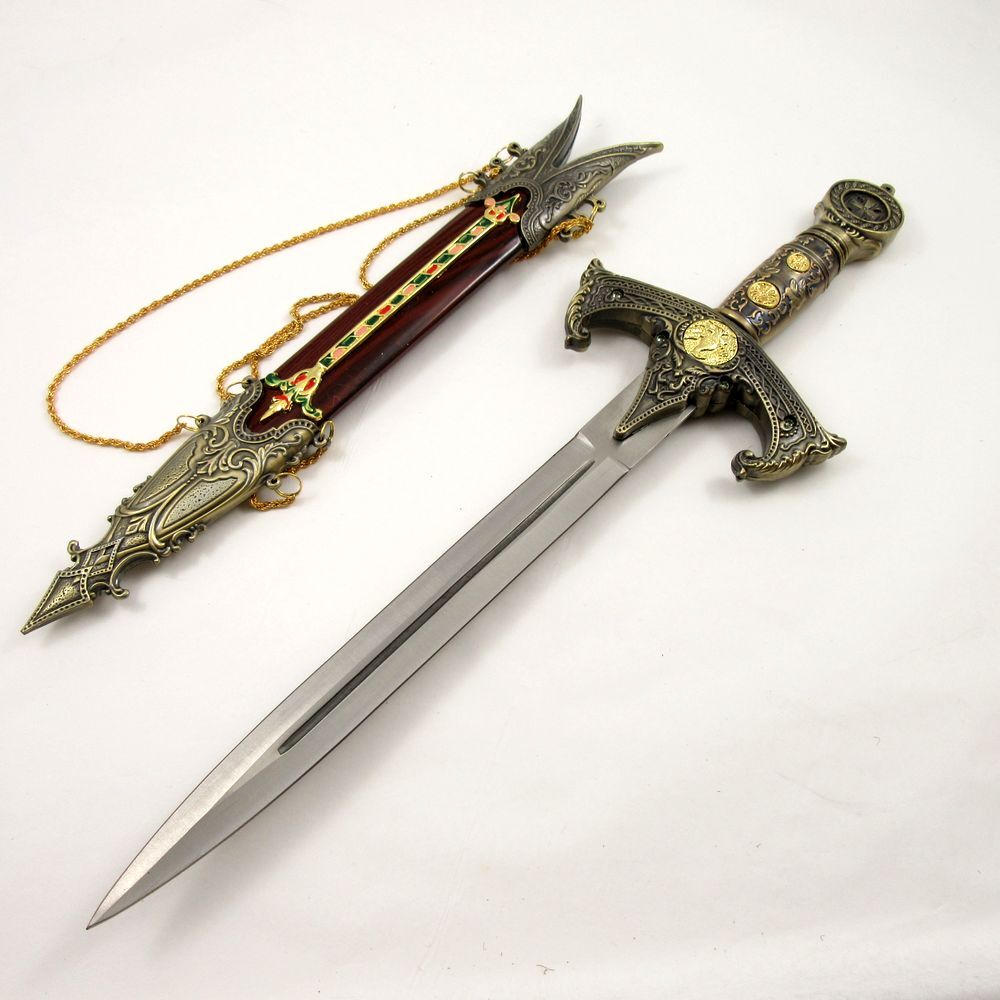 NEW! 17" Medieval Royal Double Edged Dagger w/ Scabbard