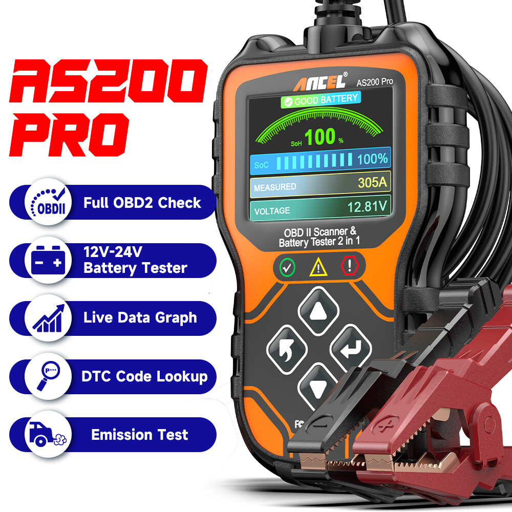 ANCEL AS200 Pro 2 In 1 OBD2 Scanner & Battery Test Diagnostic Tool Check Engine