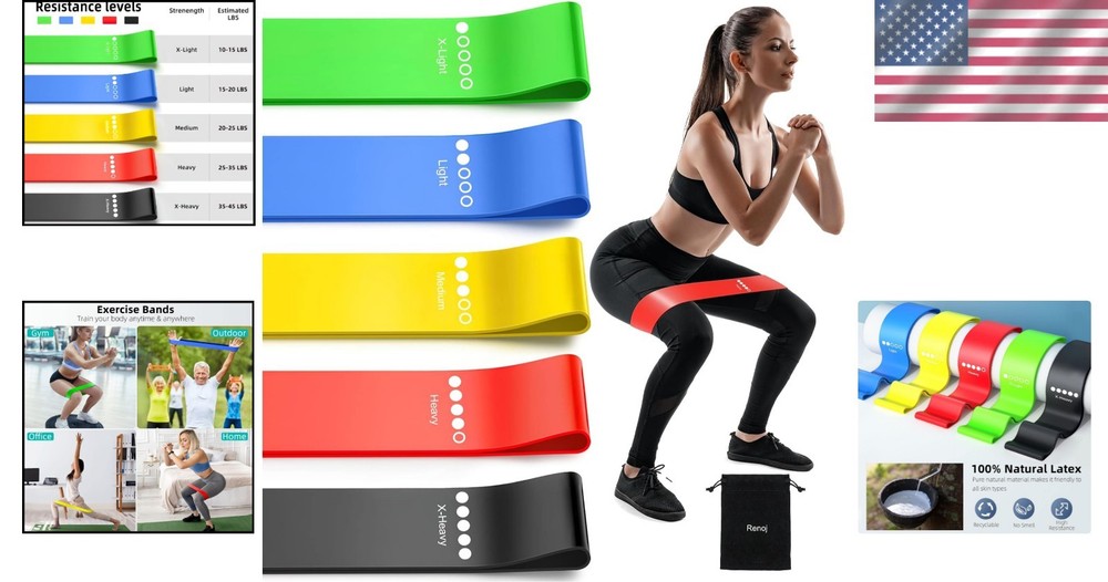 Versatile 5-Pack Resistance Bands for Stretching, Booty & Total Body Workouts
