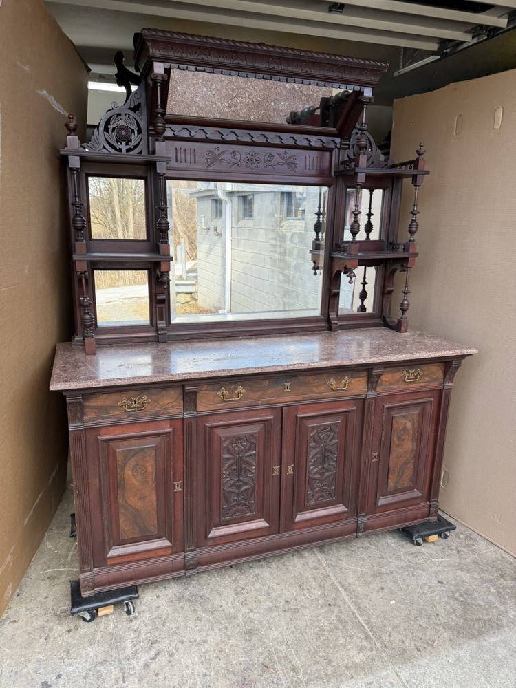 WALNUT AND BURL CARVED SIDEBOARD