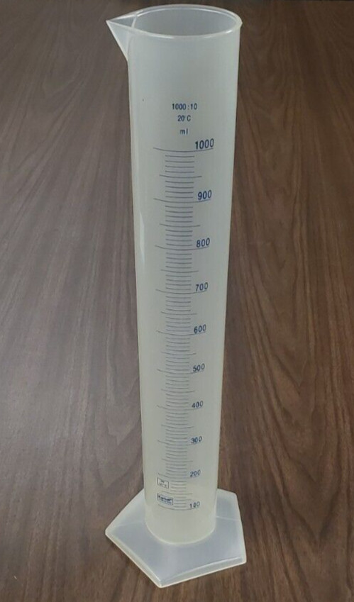 GRAD CYLINDER, PP,  BLU PRINTED GRADS   1000ML