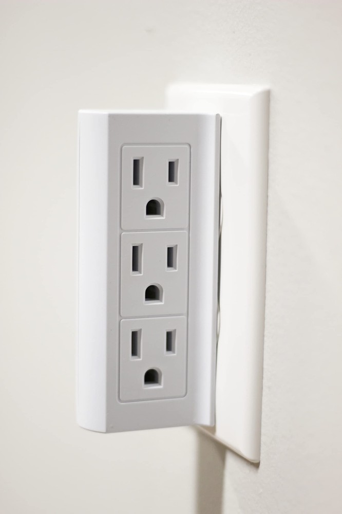 6 Outlet Vertical Extender Wall Tap - Split 2 Outlets Into 6 Grounded with Si...