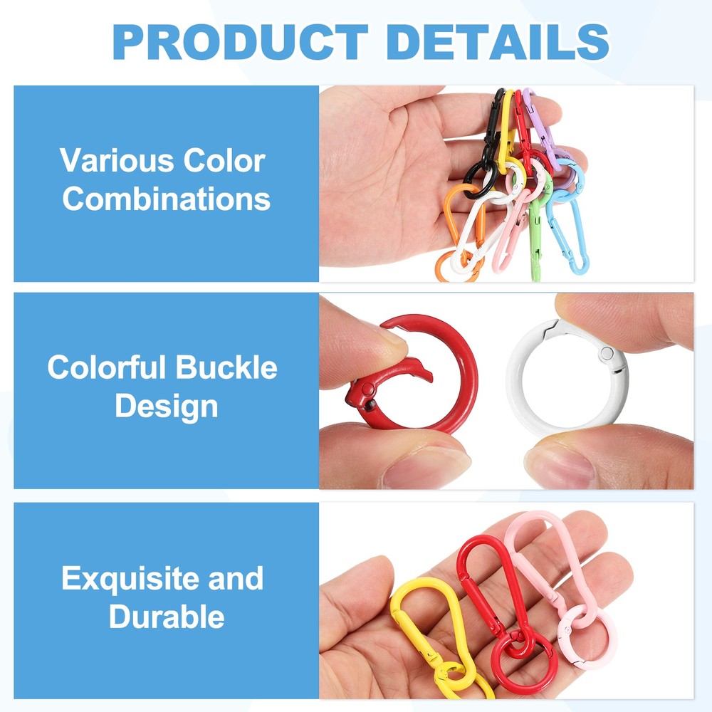 16Pcs Spring Snap Clip, Keychain Clips Buckle with O Ring, White