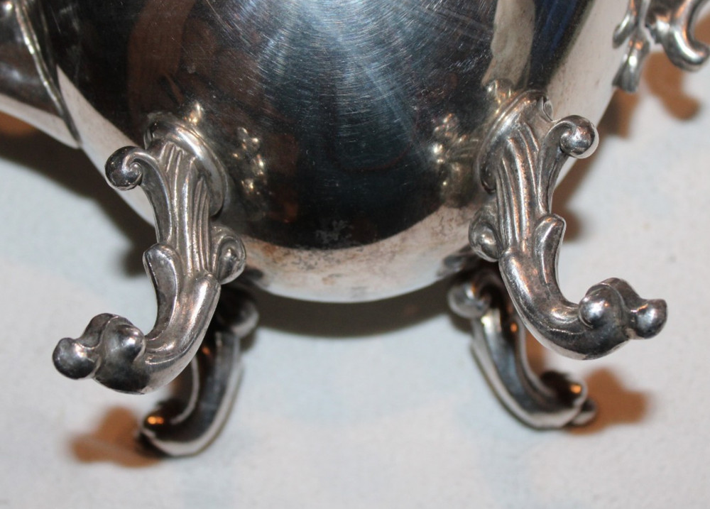 VTG Birmingham Silver Co silver on copper silverplated ornate teapot 4 legs