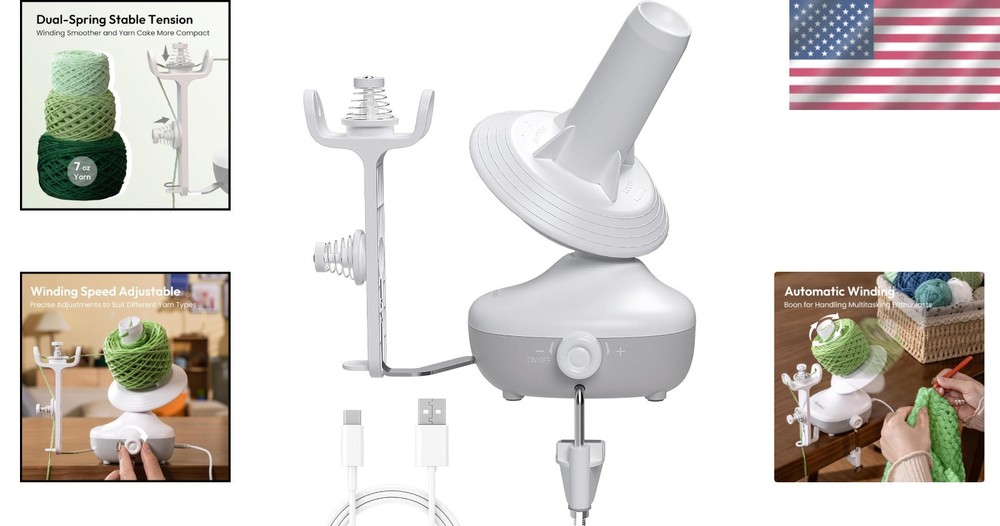Electric Yarn Winder - Compact Automatic Spinner for Perfect Yarn Cakes, White