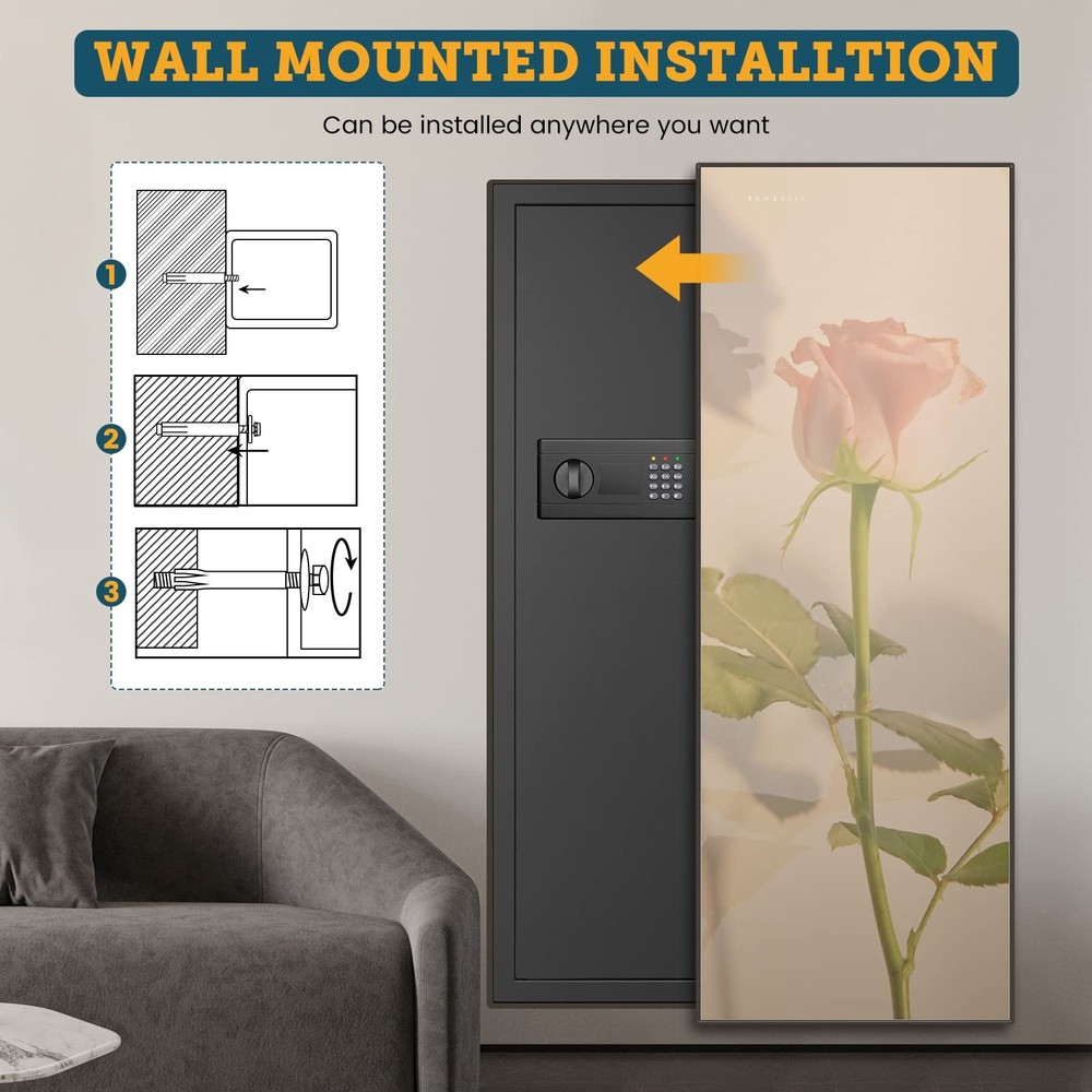 43.3'' Tall Fireproof Wall Safe Between Stud, Heavy Duty Flush In Wall Safe W...