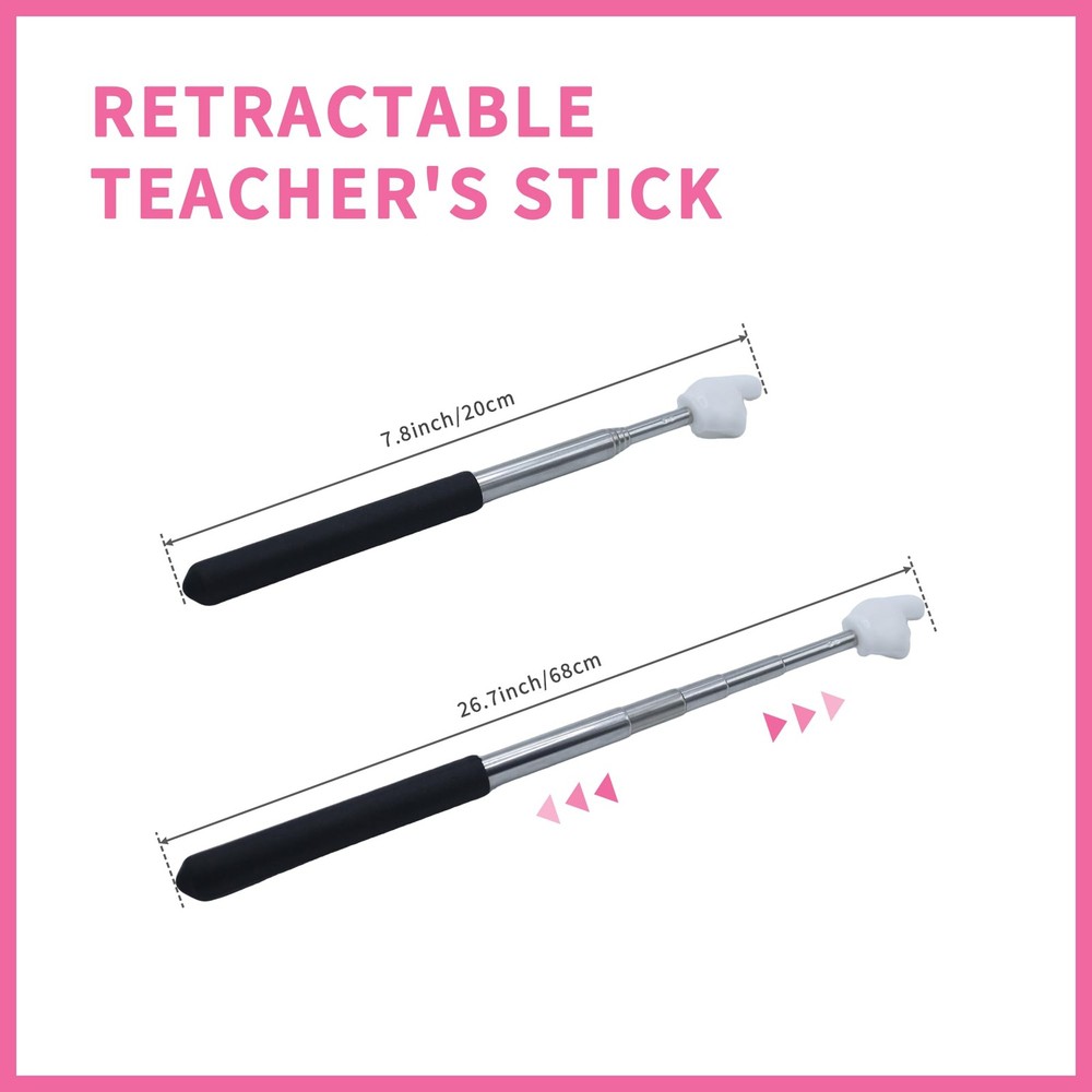 2 Pcs Telescopic Teacher Pointer Stick, Retractable Finger Hand 2 Pcs, Black