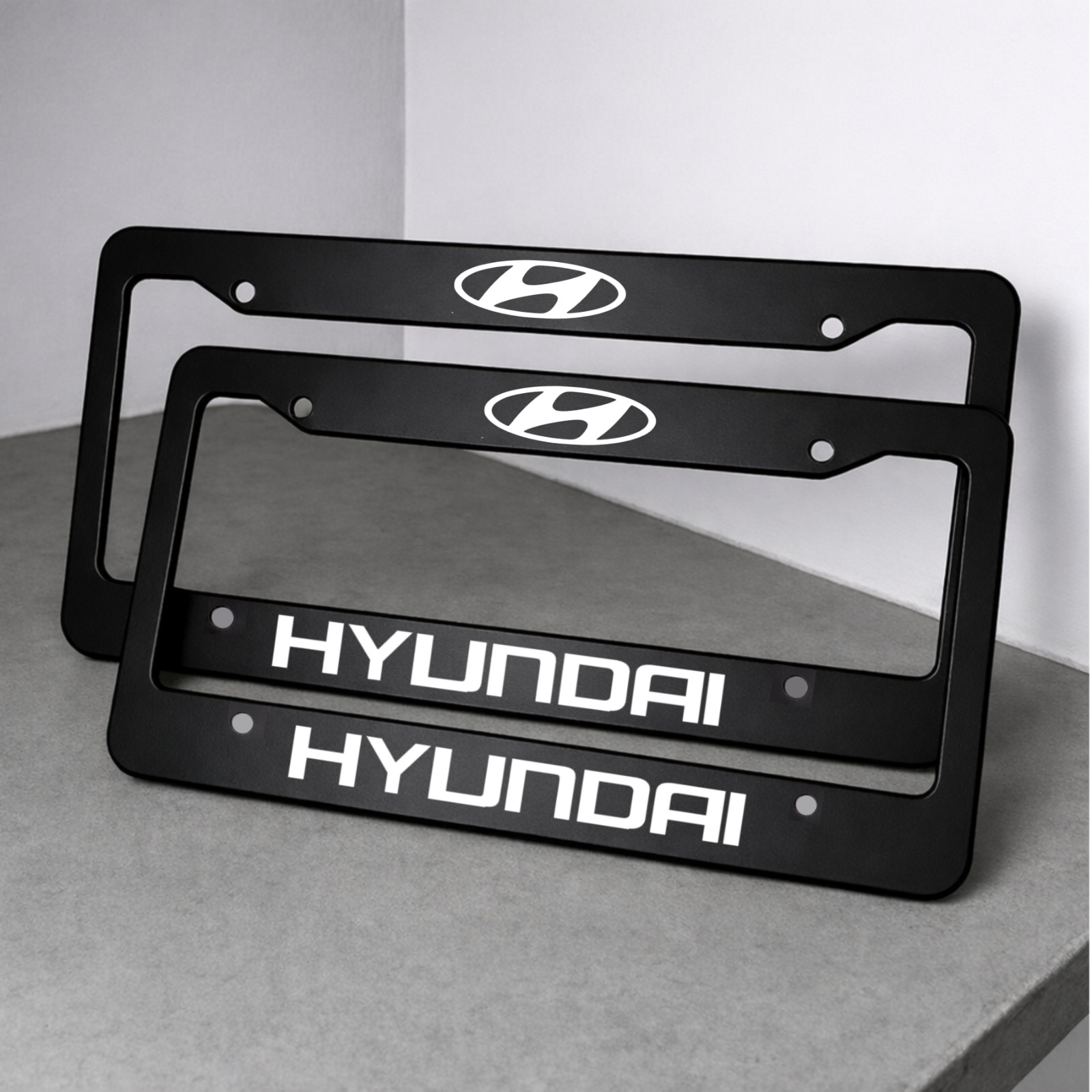 Hyundai Black Aluminum License Plate Frame Front Rear