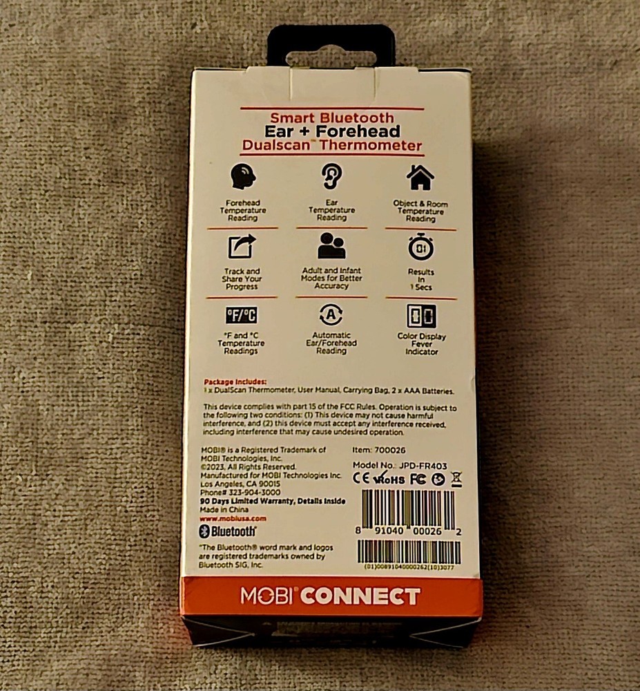 MOBI Connect Smart Bluetooth Ear + Forehead Dualscan Thermometer