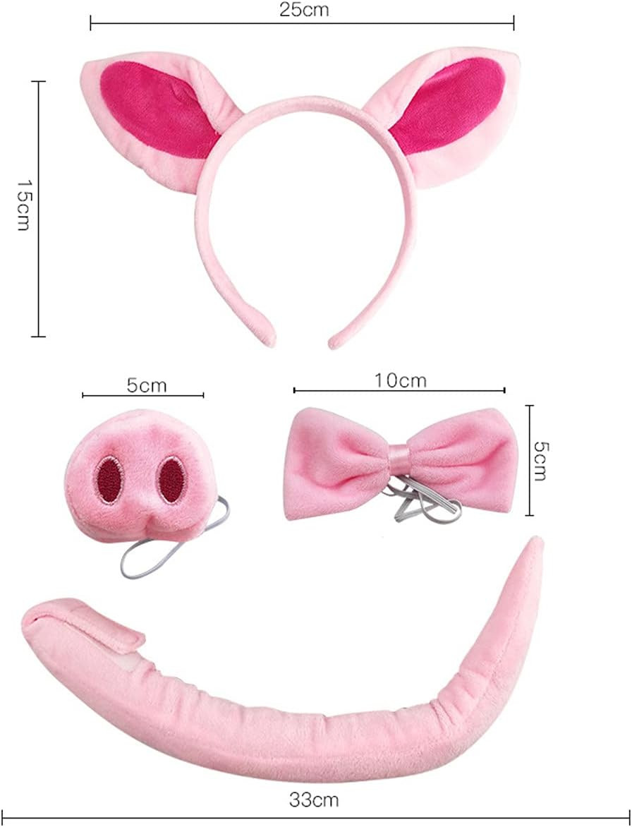 Pig Costume Set Pig Ears Headband Bow Tie Nose and Tail Accessory Kit for Hallow