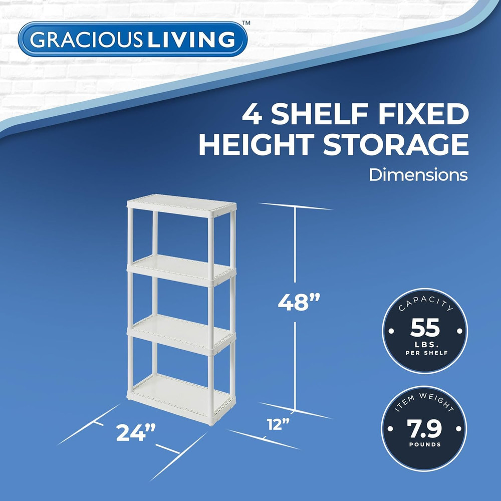 Gracious Living 4 Shelf Fixed Height Solid Light Duty Storage Unit 12 X 24 X 48