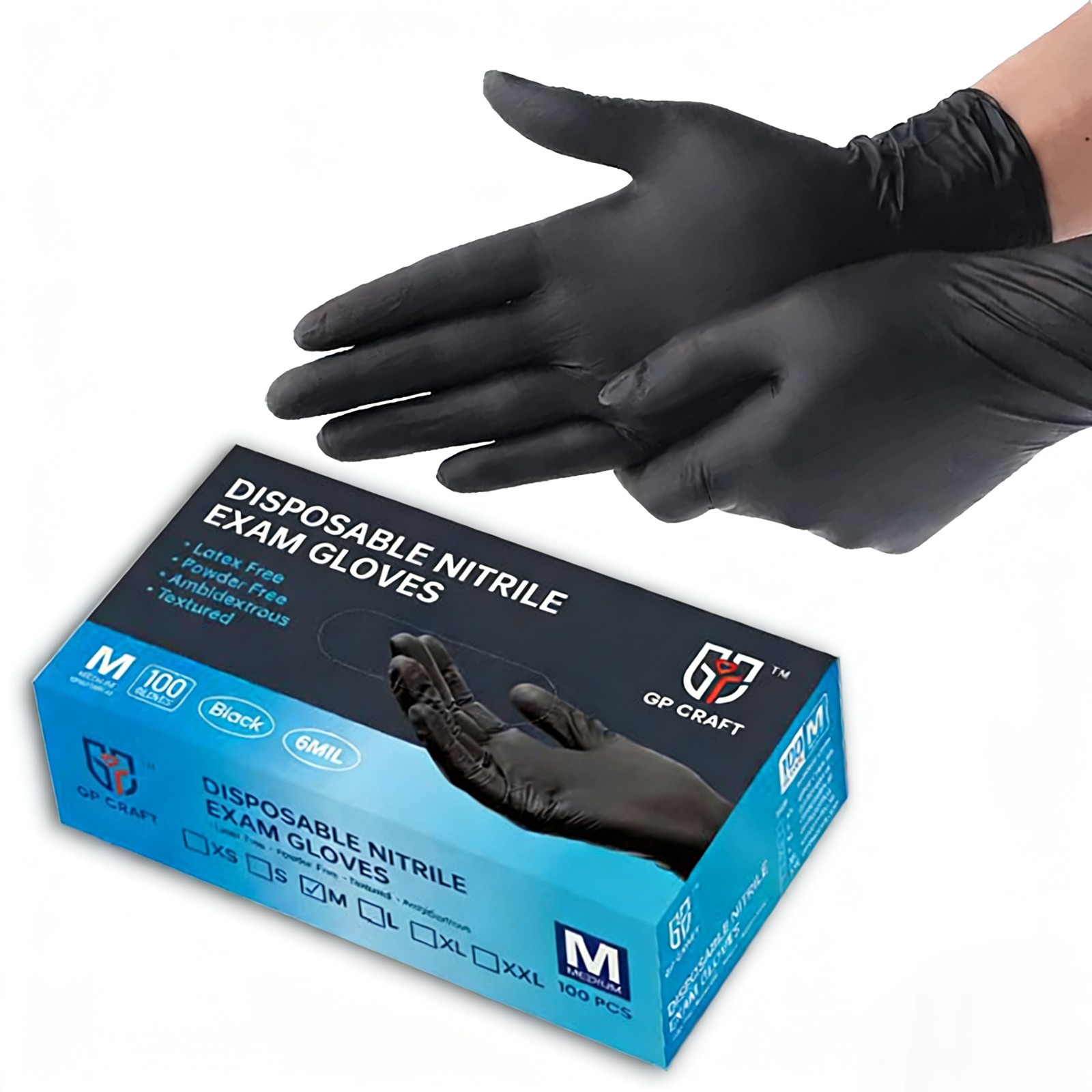 Heavy Duty Black 6Mil Nitrile Disposable Gloves Latex-Free Powder-Free 100 Pack