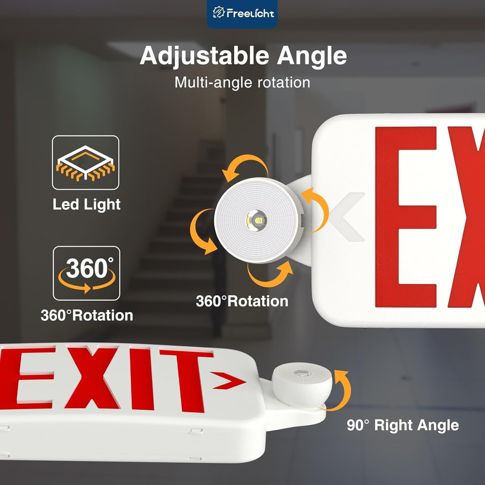 12 Pack Red Led Exit Signs with Emergency Lights Combo Adjustable Two Heads,Batt
