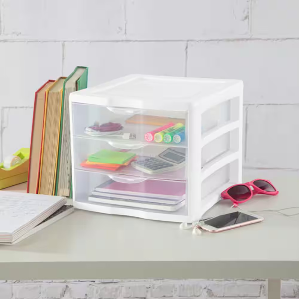 Clearview Compact Portable 3 Drawer Storage Organizer Cabinet, (8-Pack)