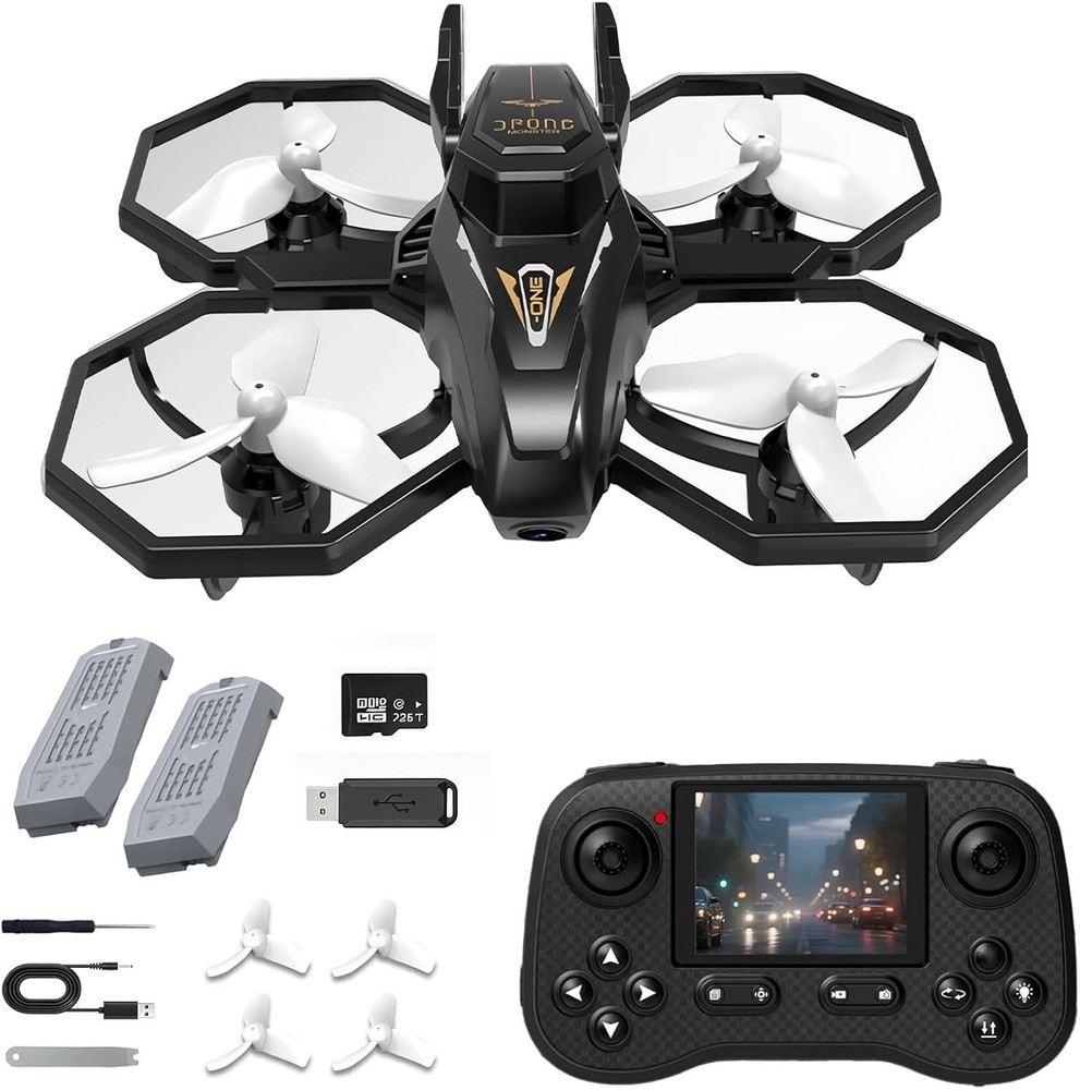 FPV Drone with Screen Controller, 720p HD Camera, Obstacle Avoidance, 2 Batte...