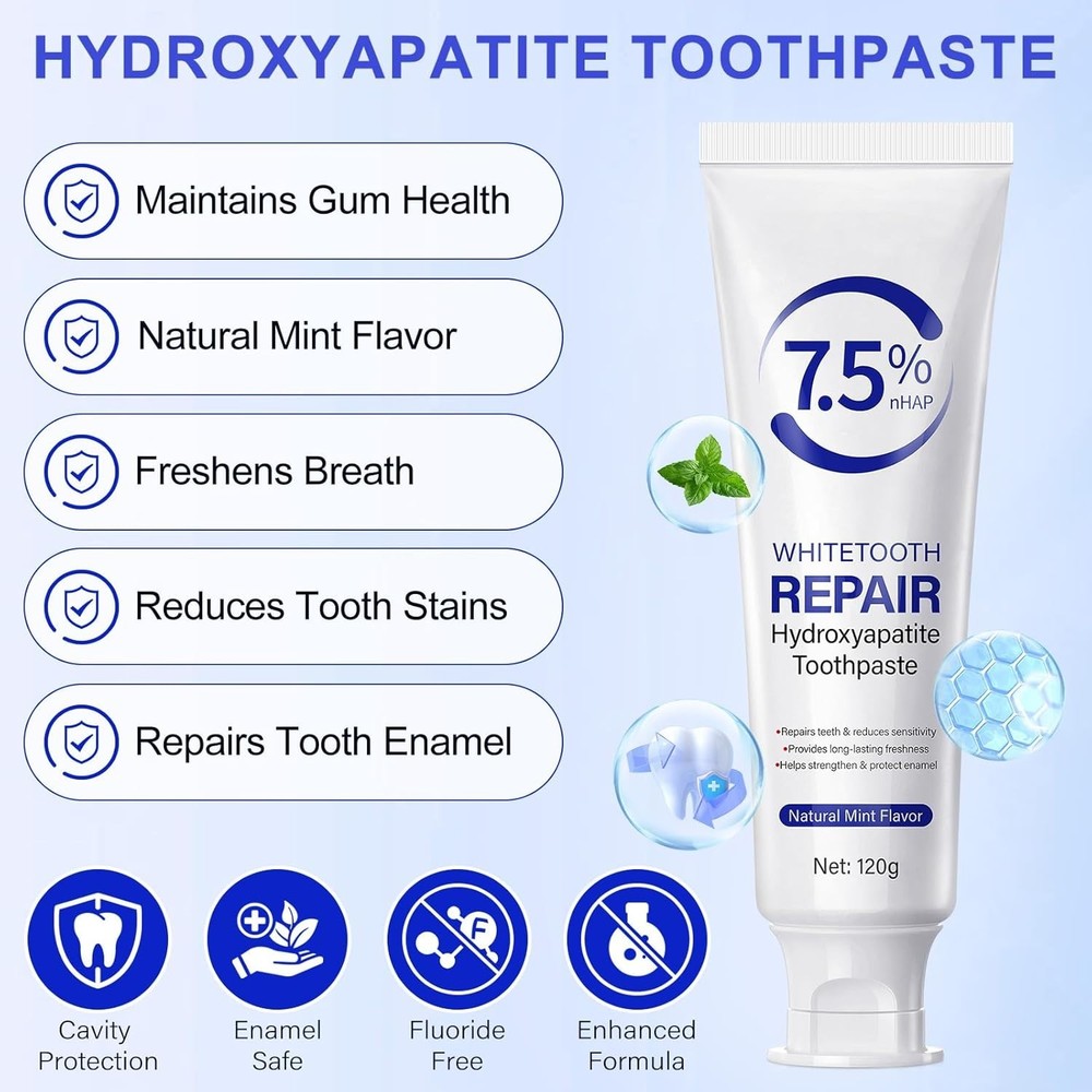 7.5% Hydroxyapatite Toothpaste, 2Pack Toothpaste for Advanced Enamel Protection,