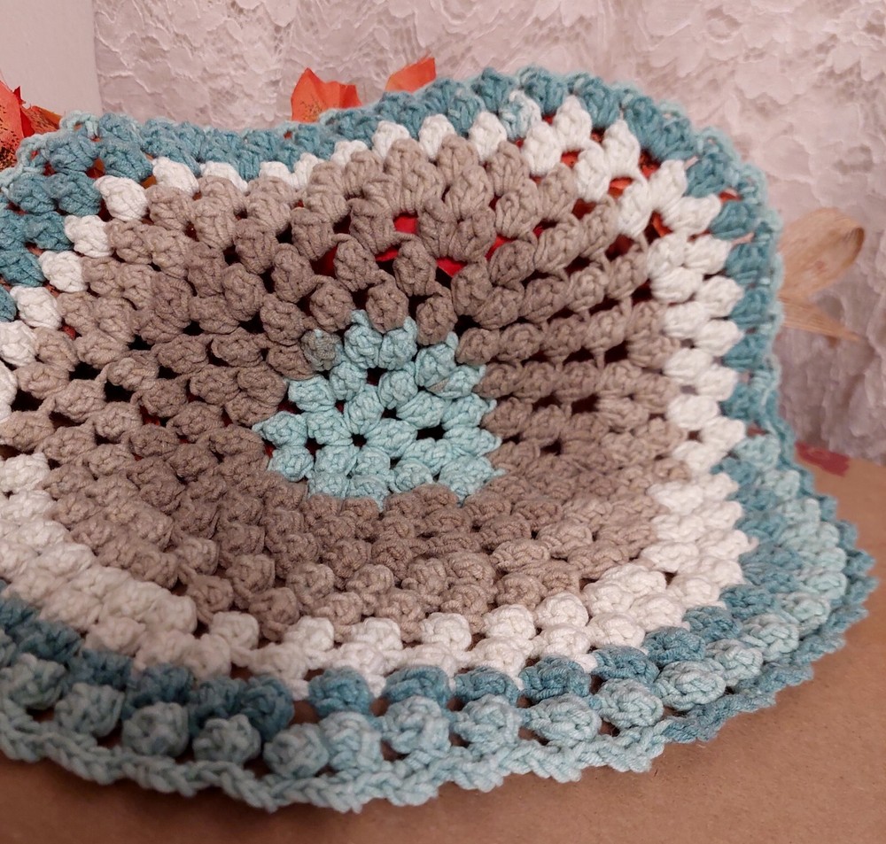 2PC Handmade Crochet Stool Covers Rainbow Cotton Mandala 30cm Soft Decor