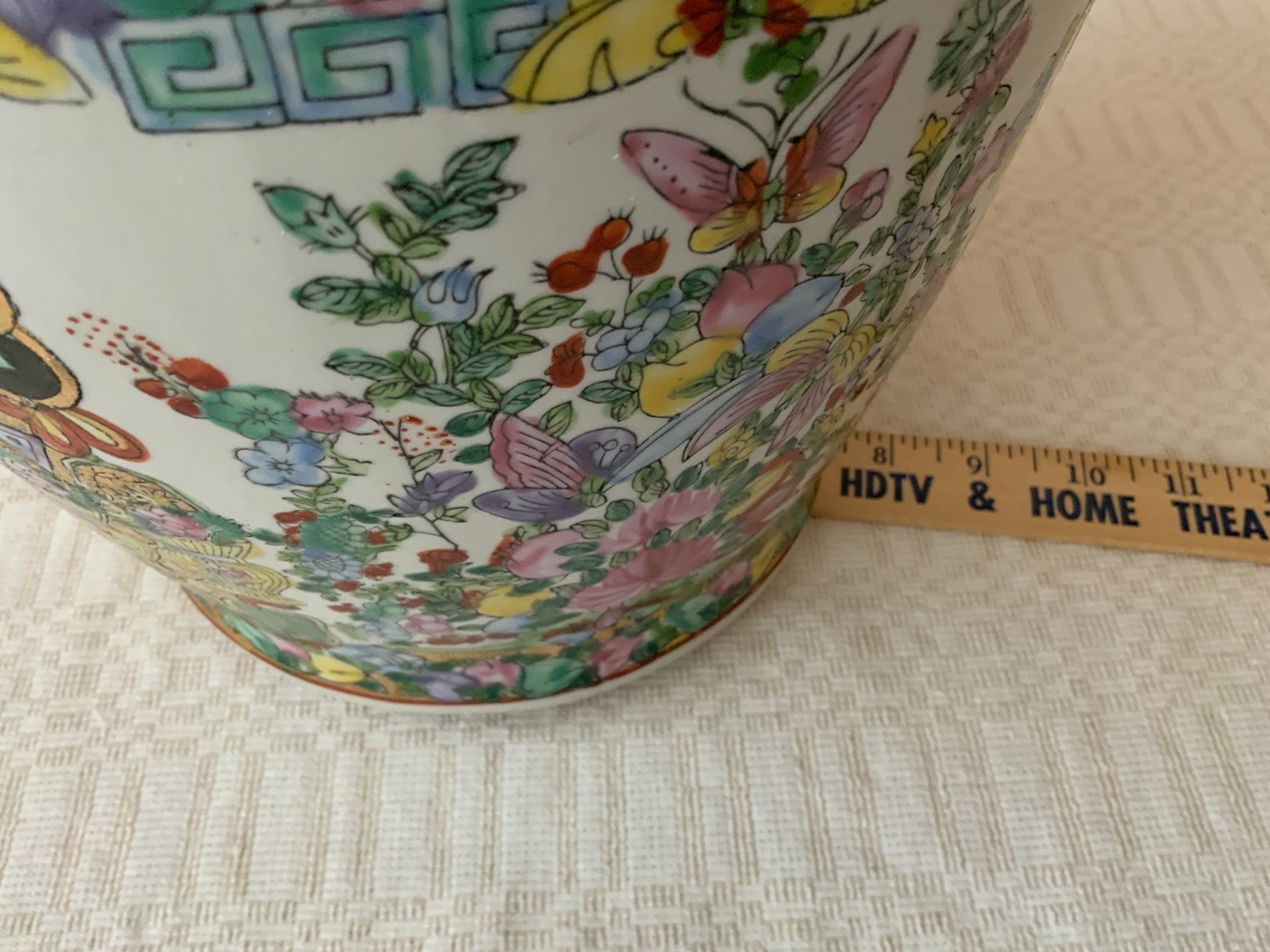 Large 24" Vintage Chinese Polychrome floor vase scenes flowers people