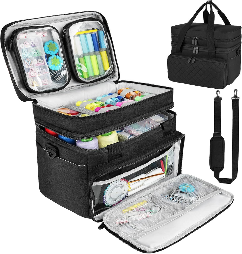 Sewing Accessories Organizer Case with Shoulder Strap,Double Layer Sewing Storag