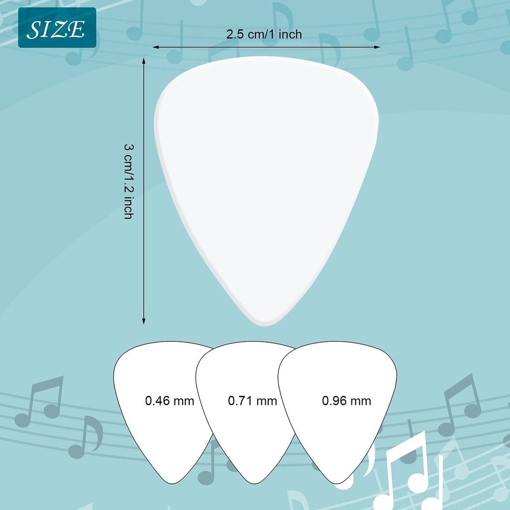 30-Piece Sublimation Blank Guitar Pick Set - 0.46mm, 0.71mm, 0.96mm Thickness