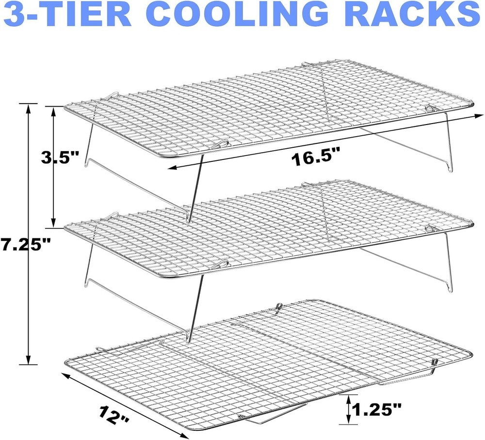 304 Grade Stainless Steel Baking Rack 3-Tier Stackable Cooling Rack Set