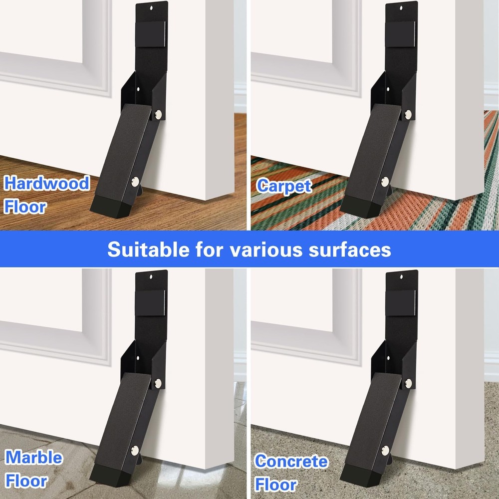 Door Stoppers Adhesive, Kick Down Stop Holder Keep Open, Black