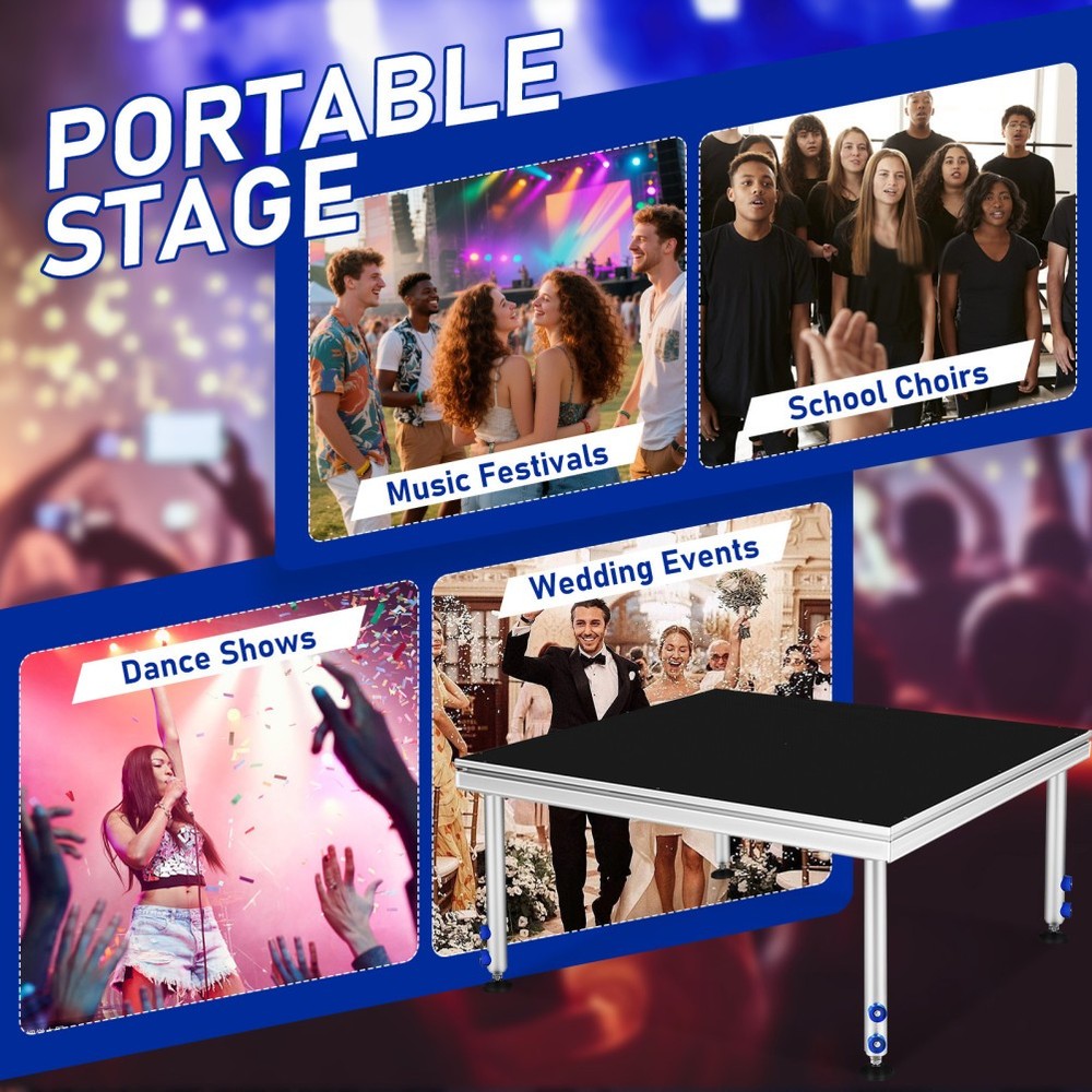 Portable Stage 4x4 ft Aluminum Performance Deck 24"-40" Adjustable Height Risers