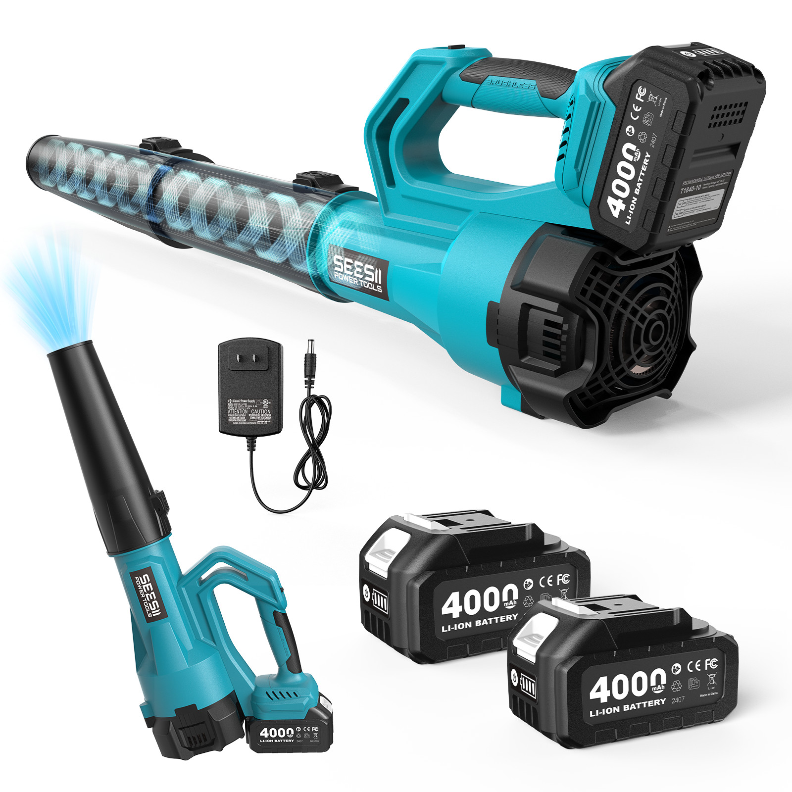 Seesii Cordless Leaf Blower Brushless 780CFM Electric Airblower 2x4.0 Ah Battery