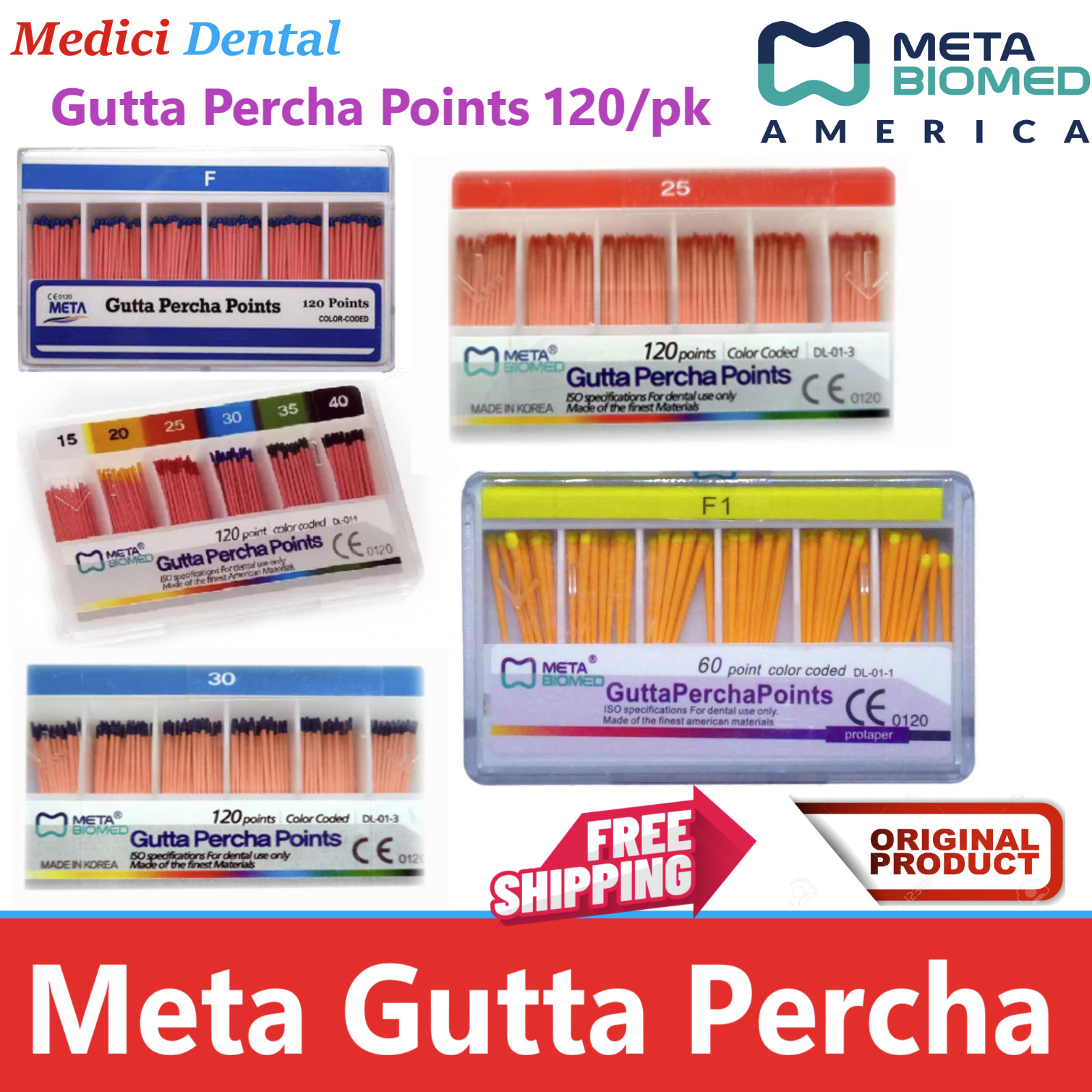 Dental Endo Gutta Percha Points Endodontic Root Canal Taper Fine, Coarse - Meta