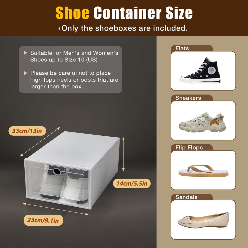 24 Pack Shoe?box Shoe Storage Clamshell Shoebox Plastic Stackable Shoe Storage