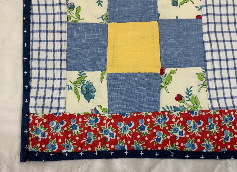 Vintage Patchwork Quilt Table Topper Or Mini Doll Crib Quilt, Nine Patch