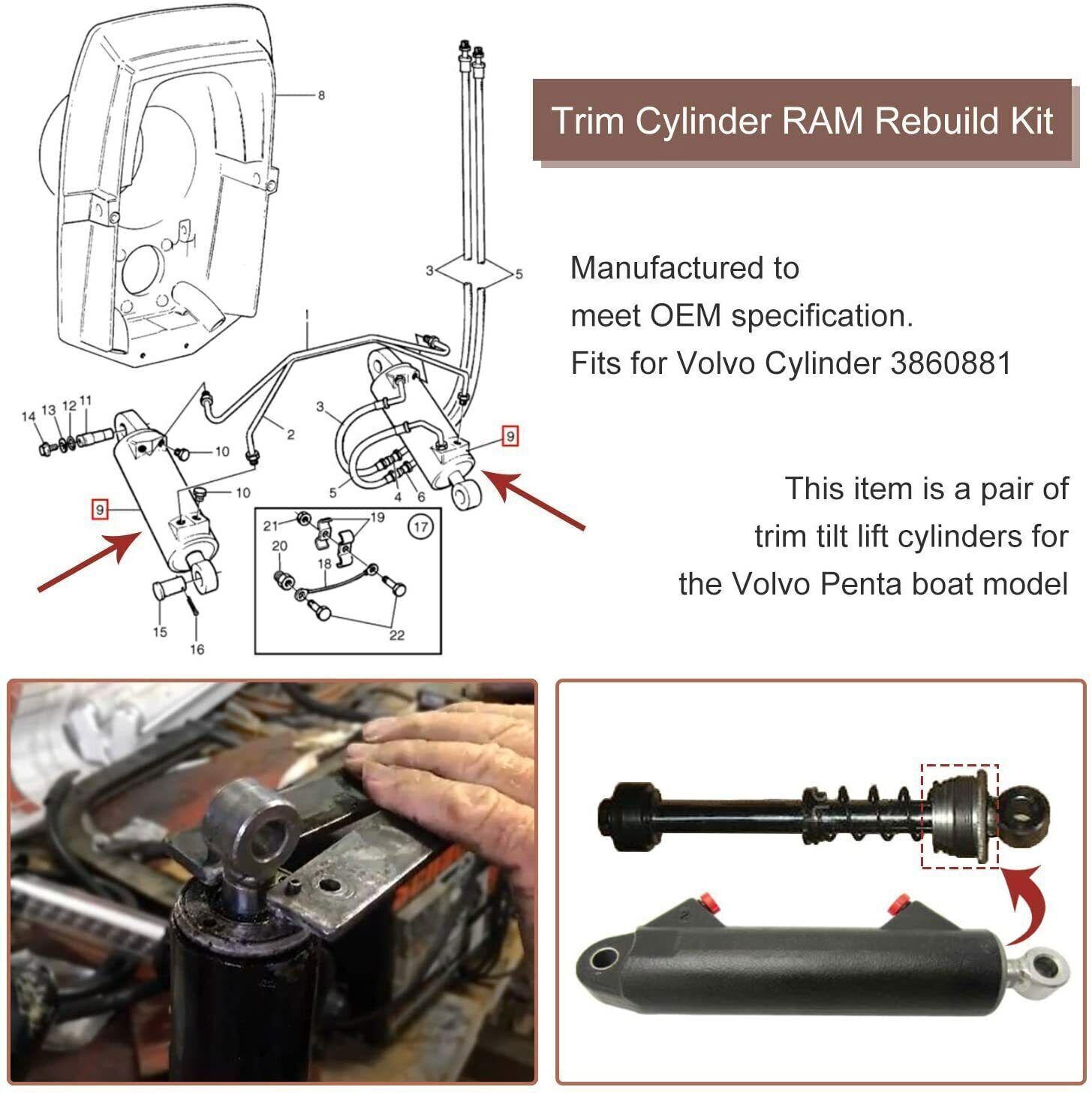 2Pcs Trim Tilt Cylinder RAM End Cap Rebuild Repair Kit for Volvo Penta 290 DP SP